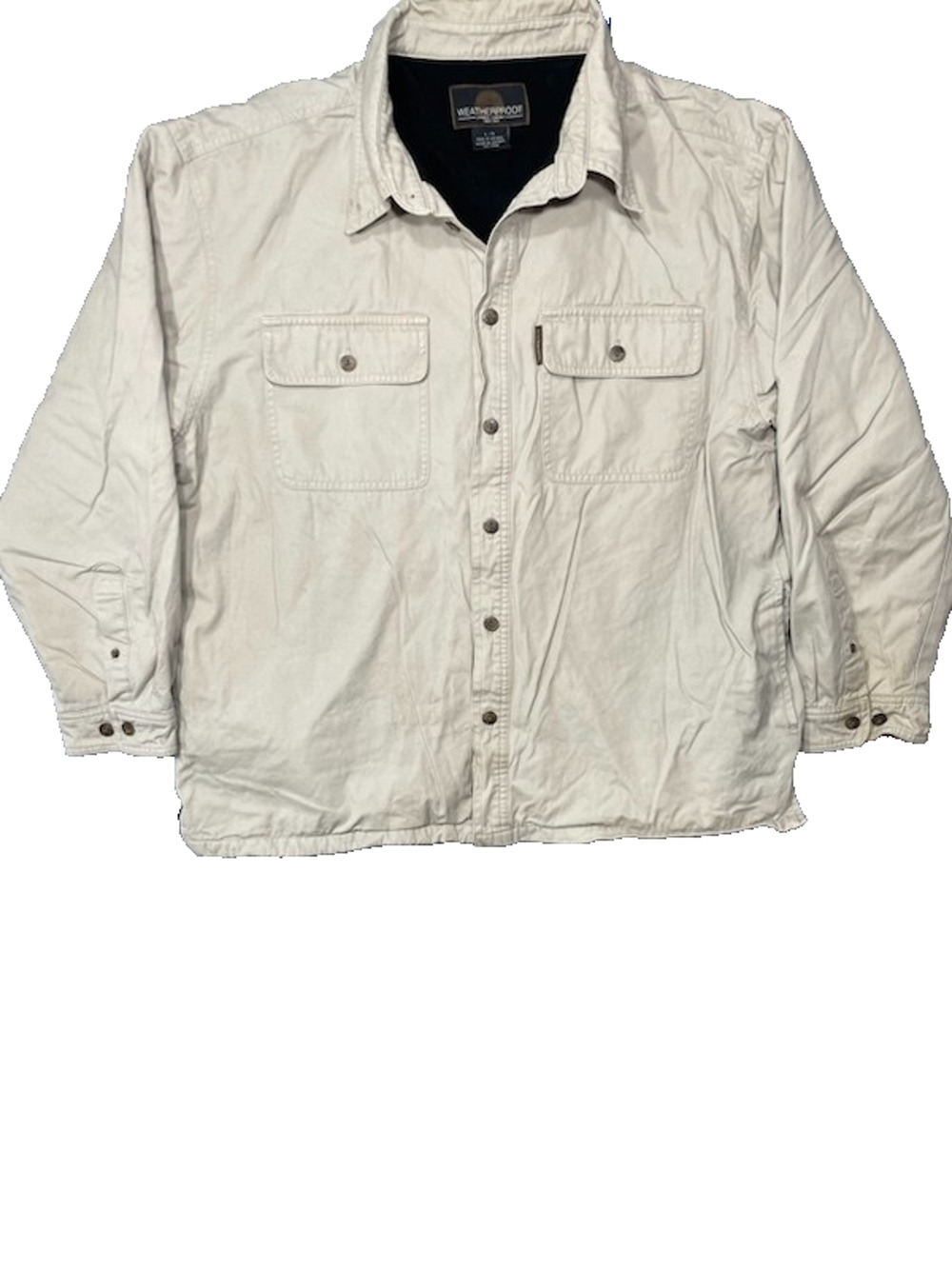 Weatherproof Mens Large Beige Utility Field Shirt Jacket Button Front Pockets